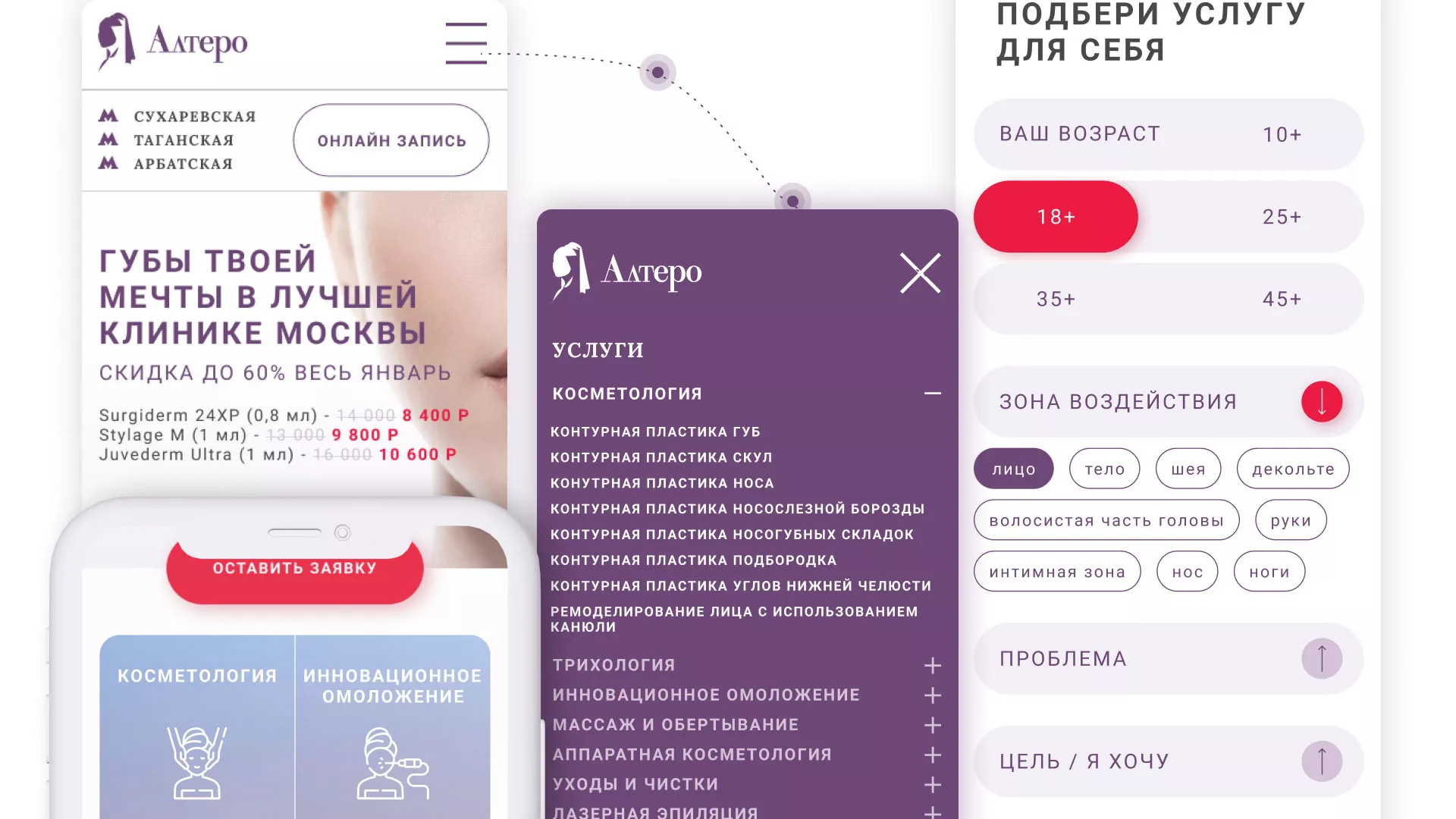 Создание сайта сети клиник эстетической косметологии «Алтеро» в Макарове