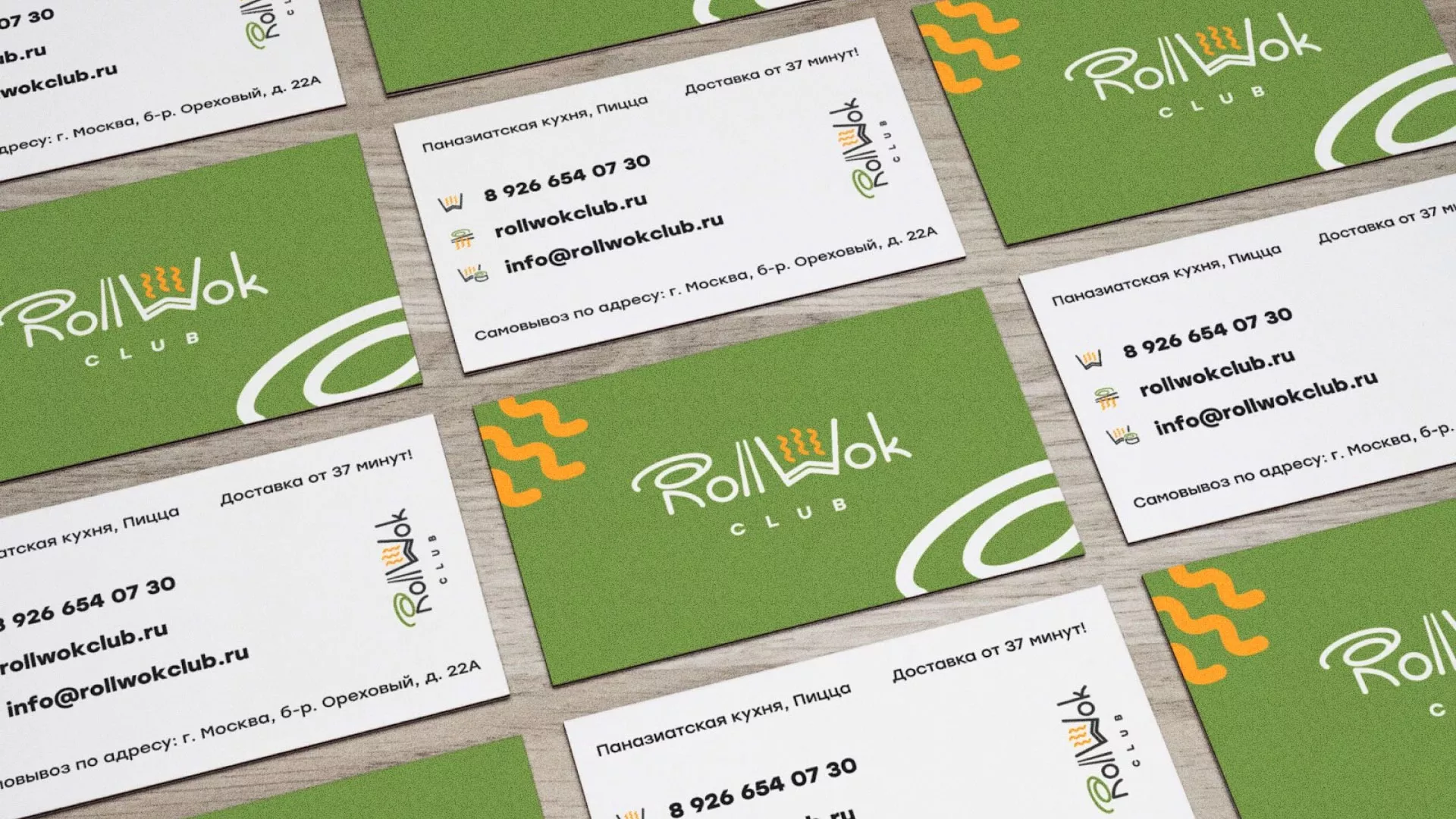 Разработка дизайна визиток суши-бара «Roll Wok Club» в Макарове